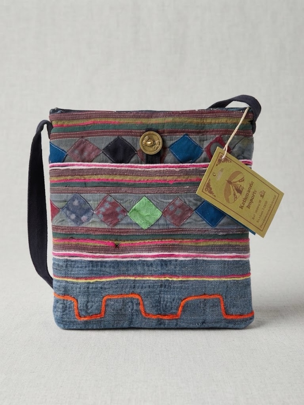 Kathmandu Imports Boho Patchwork Appliqué Cotton Crossbody Bag